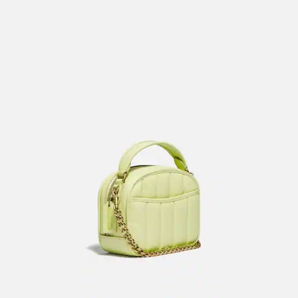 🔥🔥🔥NEW Coach Lunchbox Top Handle With Quilting Crossbody Bag Pale Lime - Picture 5 of 10